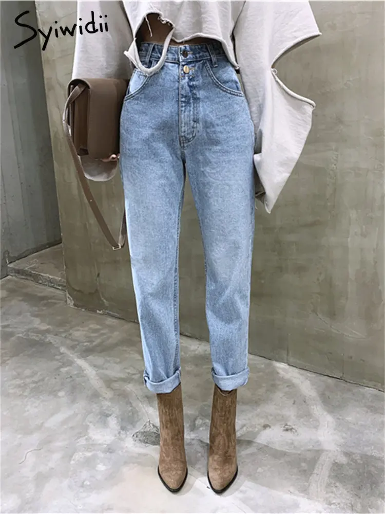 High Waisted Jeans Women Spring High Wiasted Korean Fashion Vintage Straight Jeans Streetwear Casual Chic Jeans