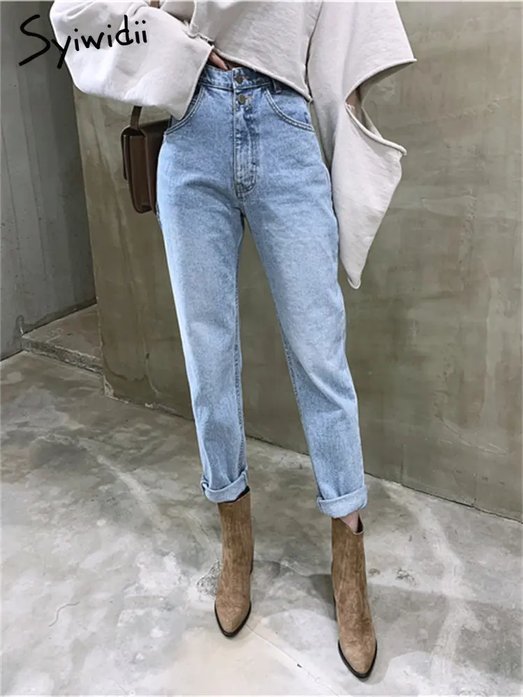 High Waisted Jeans Women Spring High Wiasted Korean Fashion Vintage Straight Jeans Streetwear Casual Chic Jeans
