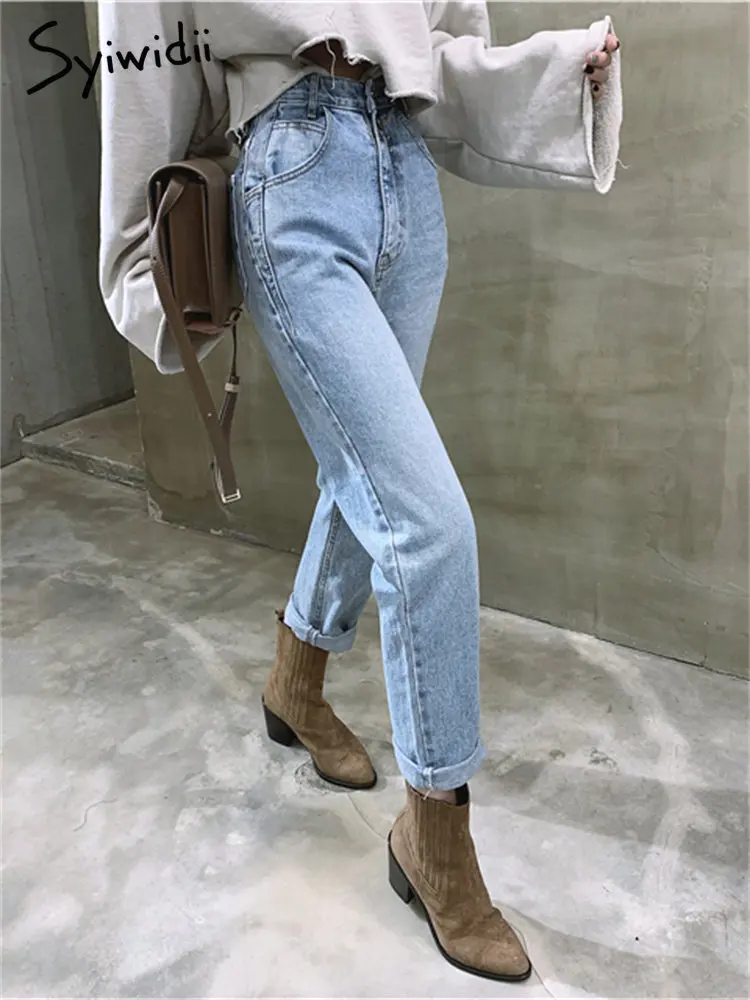 High Waisted Jeans Women Spring High Wiasted Korean Fashion Vintage Straight Jeans Streetwear Casual Chic Jeans