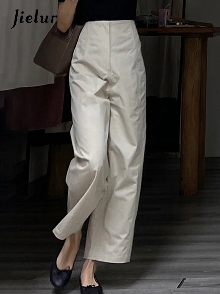 Women Loose White Straight Chic Pants High Waist Casual Basic Solid Color Simple Wide Leg Pants