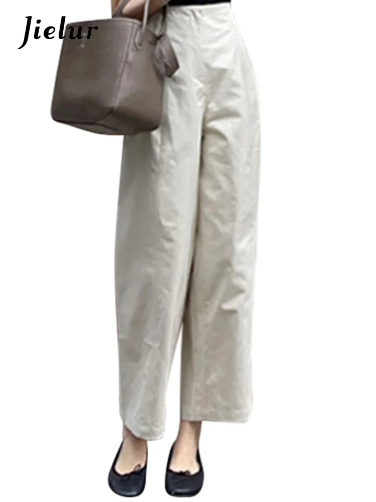 Women Loose White Straight Chic Pants High Waist Casual Basic Solid Color Simple Wide Leg Pants