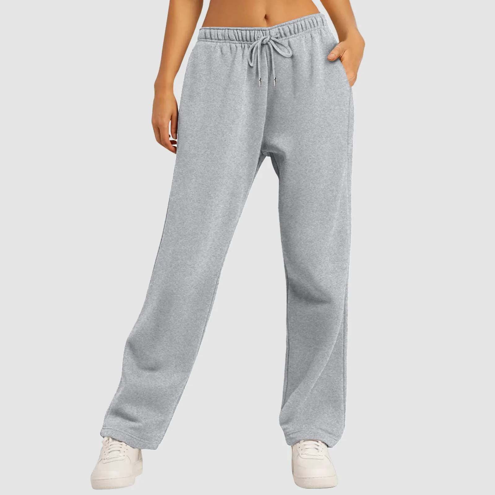Women's Fleece Lined Sweatpants Straight Pants Bottom All-Math Plain Fitness Joggers Pants Travel Basic