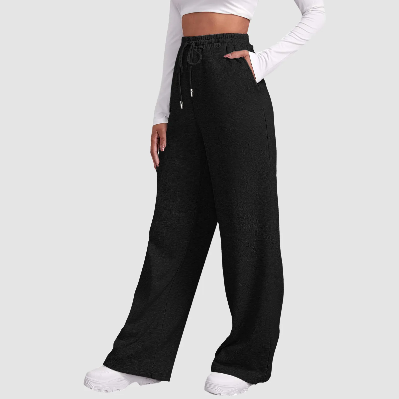 Women's Fleece Lined Sweatpants Straight Pants Bottom All-Math Plain Fitness Joggers Pants Travel Basic