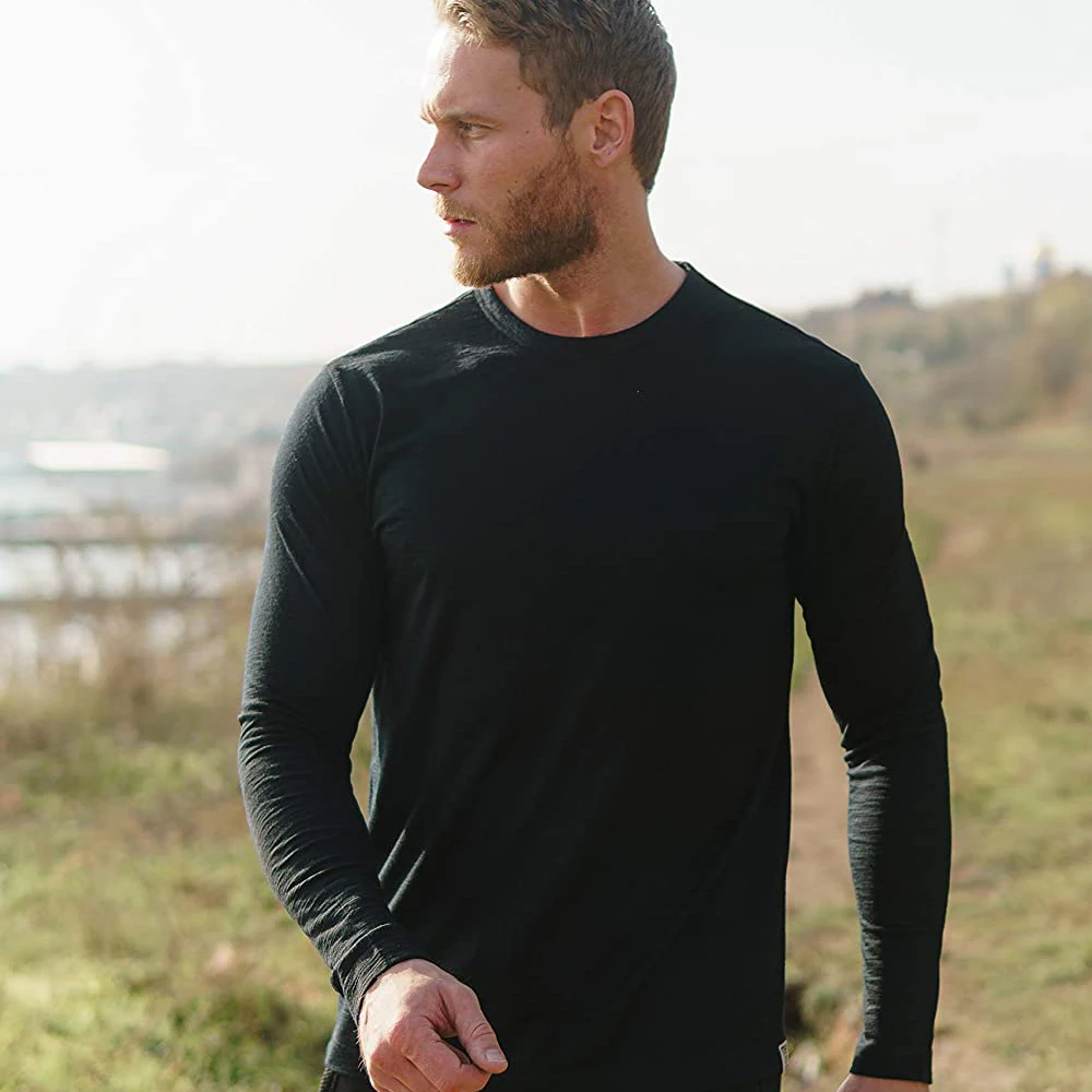 Men's  Wool Thermal long sleeve T Shirt Wicking Breathable Anti-Odor