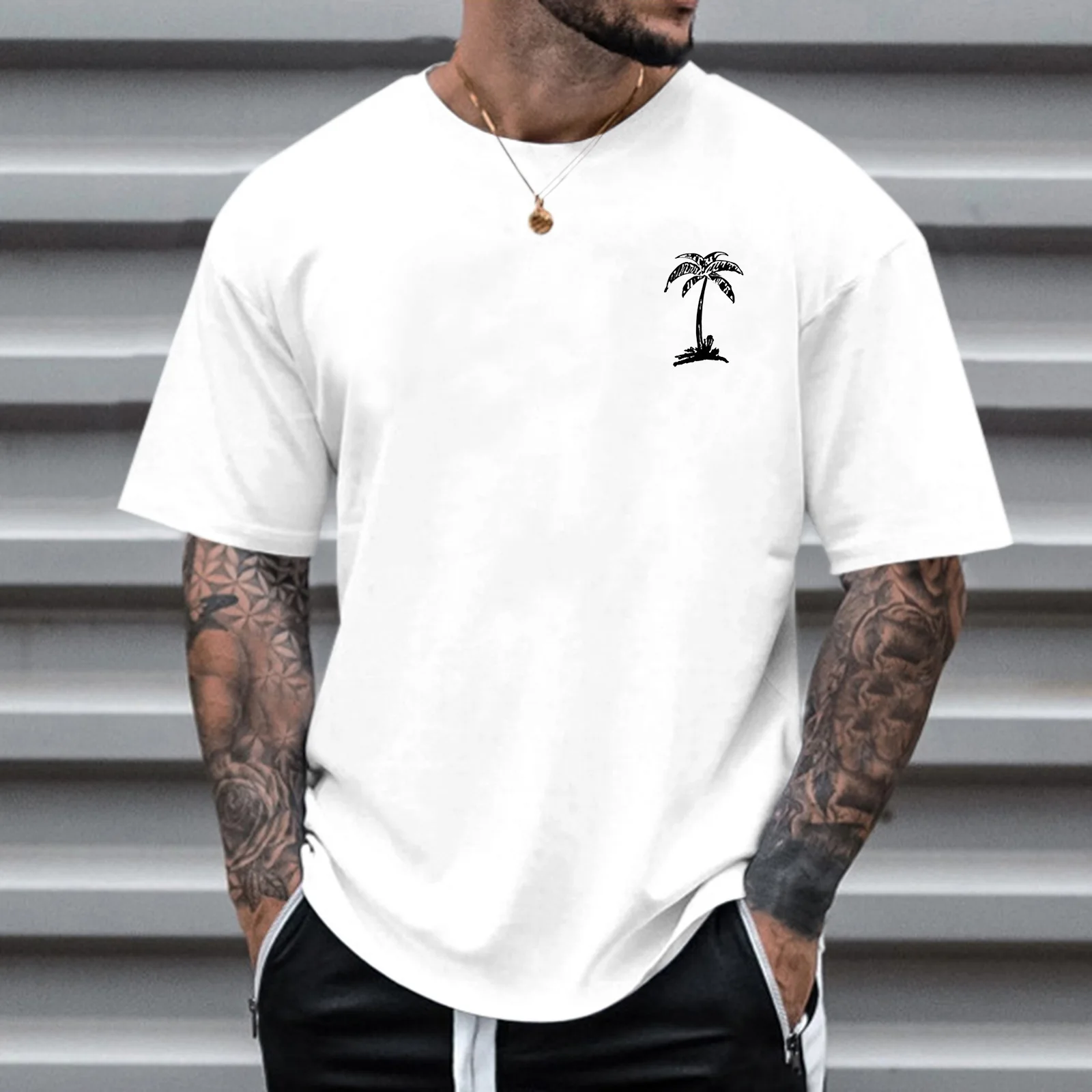 Men's outdoor casual top coconut tree pattern 3D digital printed fitness sports short sleeve T-shirt
