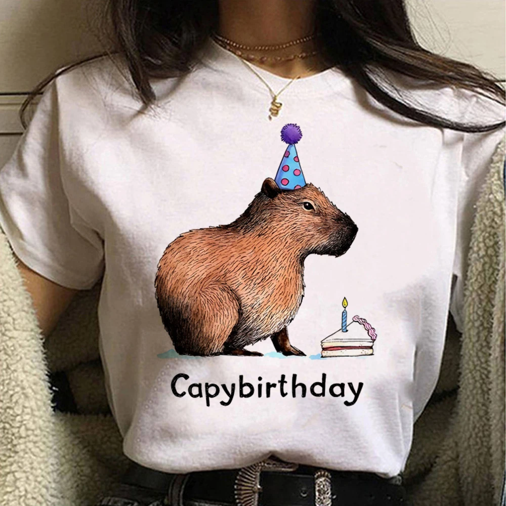 Capybara T-shirt Funny Capy birthday Graphic Women Casual Vintage T-shirts Cute Cartoon Print Streetwear Women Short Sleeve Tees