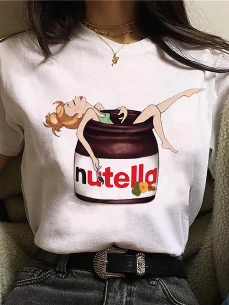 Nutella Print T Shirt Women 90s Harajuku Kawaii  Fashion T-shirt Graphic Cute Cartoon Tshirt Korean Style Top Tees FemalePro