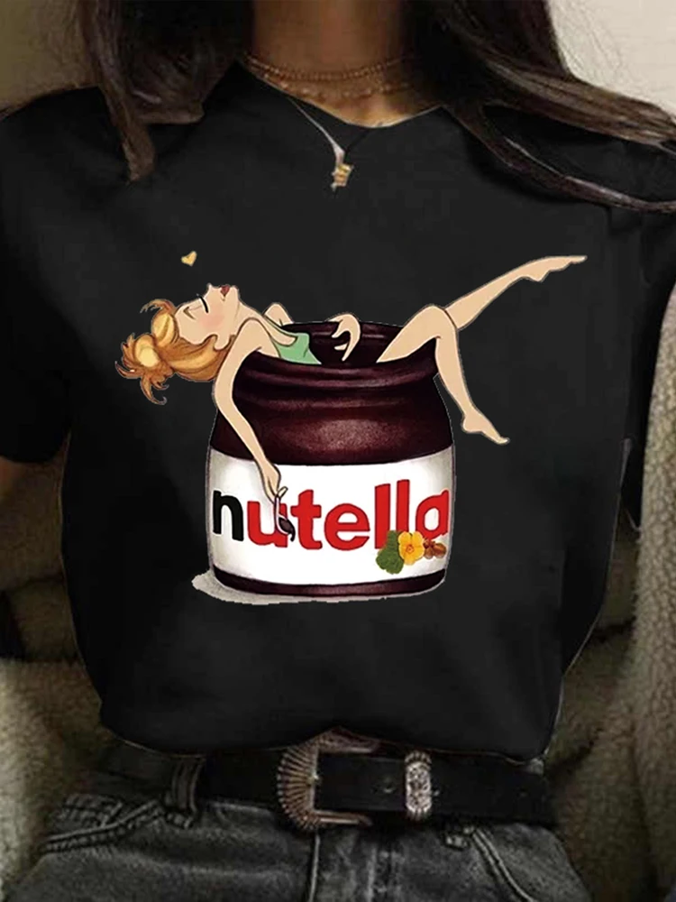 Nutella Print T Shirt Women 90s Harajuku Kawaii  Fashion T-shirt Graphic Cute Cartoon Tshirt Korean Style Top Tees FemalePro