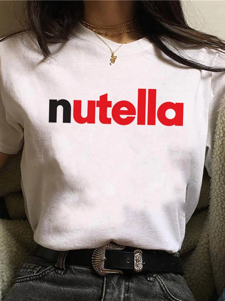 Nutella Print T Shirt Women 90s Harajuku Kawaii  Fashion T-shirt Graphic Cute Cartoon Tshirt Korean Style Top Tees FemalePro