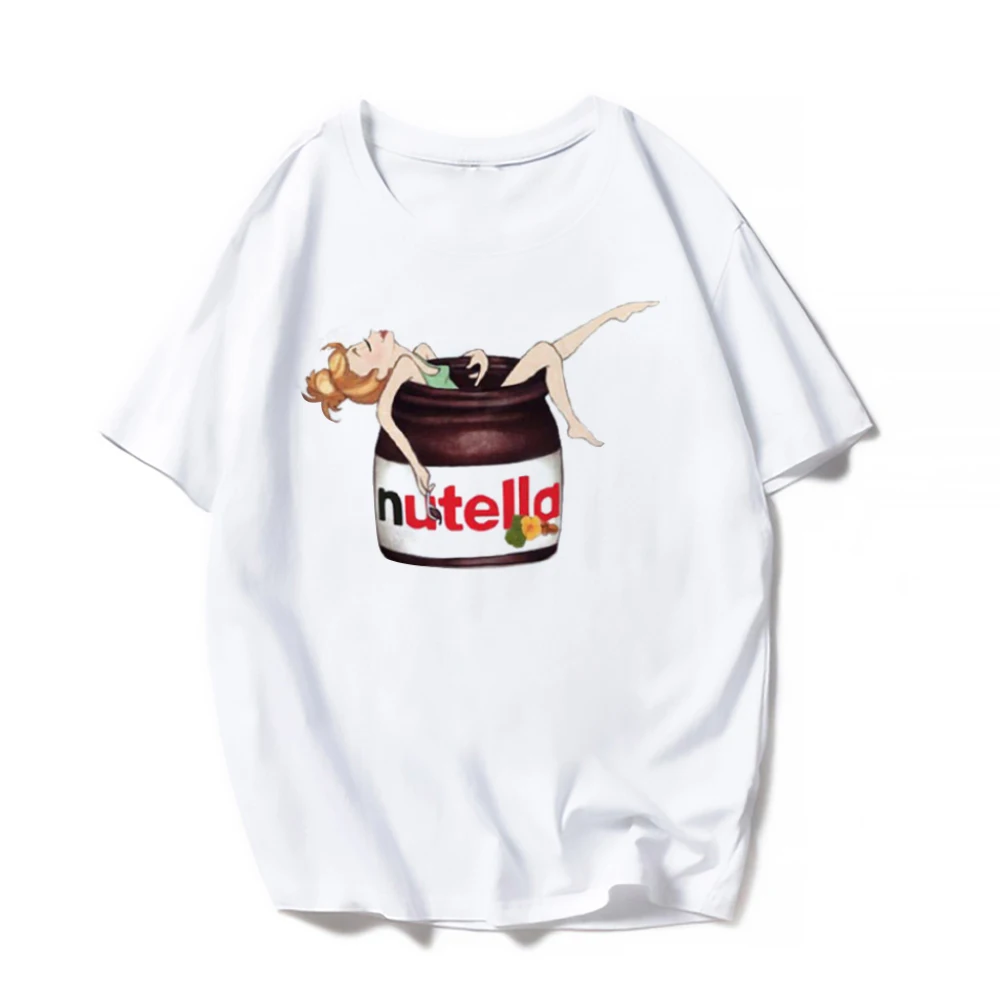 Nutella Print T Shirt Women 90s Harajuku Kawaii  Fashion T-shirt Graphic Cute Cartoon Tshirt Korean Style Top Tees FemalePro