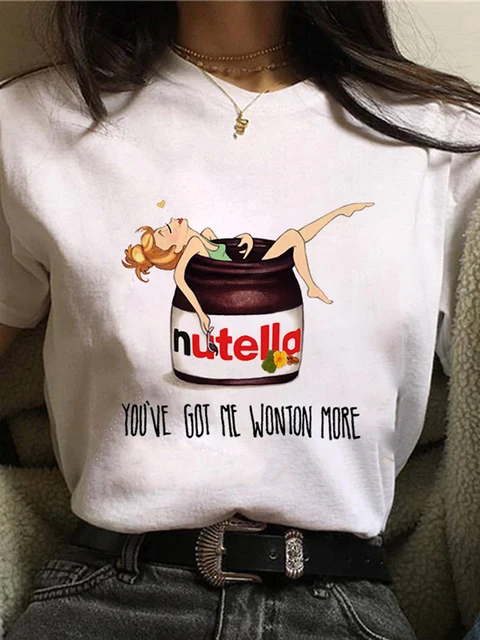 Nutella Print T Shirt Women 90s Harajuku Kawaii  Fashion T-shirt Graphic Cute Cartoon Tshirt Korean Style Top Tees FemalePro