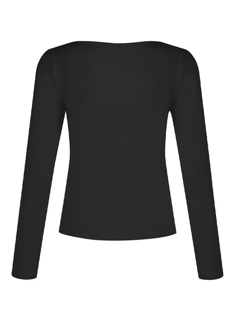 Fashion Women T-shirt Spring Autumn Long Sleeve Solid Slim Fit  V- Neck Tops Female Streetwear Basic Tee Y2k Clothes