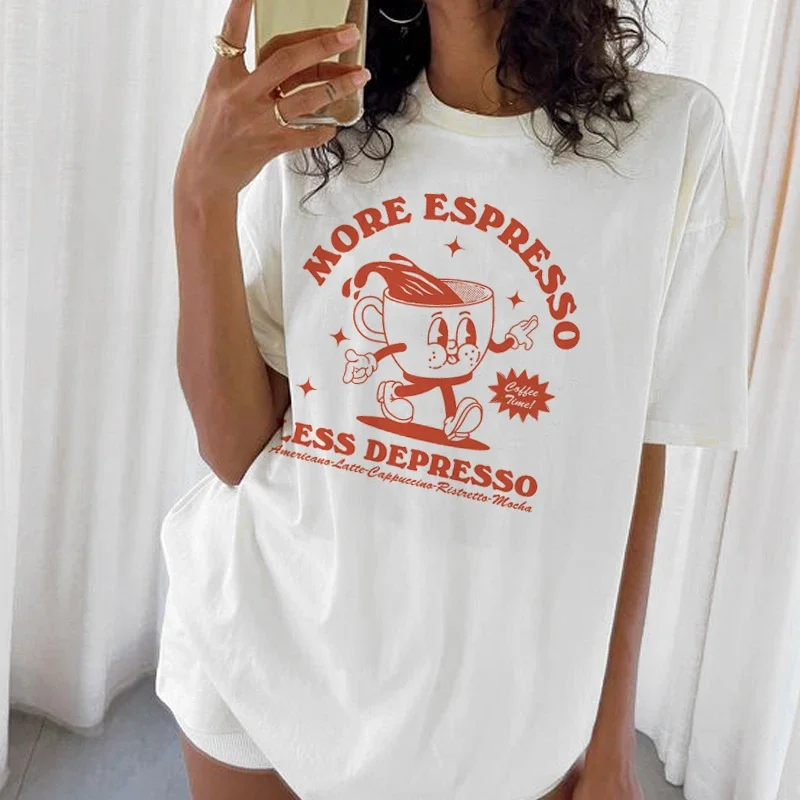 More Espresso 90s Retro Graphic Tees Women Short Sleeve Funny Coffee Shirt Coffee Lover T Shirt Gifts Cute Caffeine T-Shirt Tops