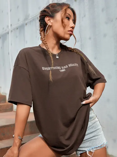 Everything Has Beauty Letter Slogan Print T-Shirts Women O-Neck Breathable Short Sleeve 100% Cotton Oversize Tee Clothing