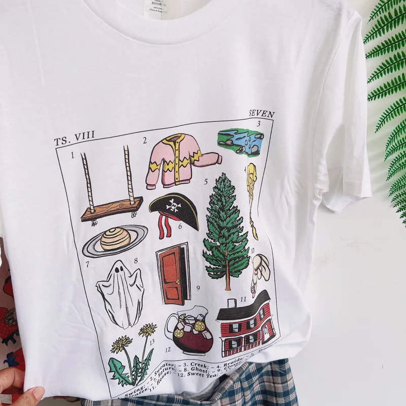 5317Seven Summer  Swift Folklore Seven Inspired Graphic Women T-Shirt Khaki Loose Cotton Short Sleeve Tops Ins Fashion Tees