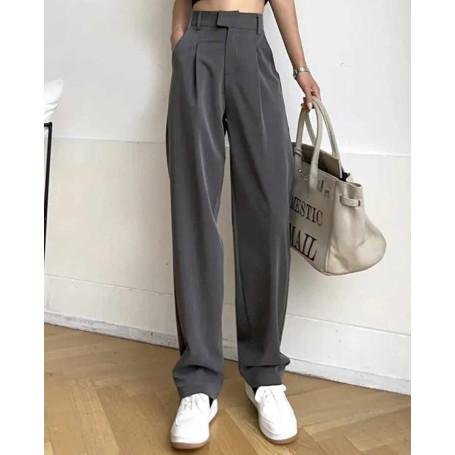 Women Casual Loose Pockets Straight Trousers Casual High Waist Long Pants
