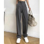 Women Casual Loose Pockets Straight Trousers Casual High Waist Long Pants