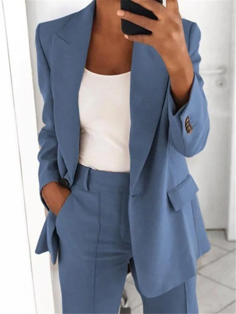 Women Slim Cardigan Blazer Coats Autumn Spring Female Notched Long Sleeve Pocket Office Lady Workwear Cardigans S-5XL