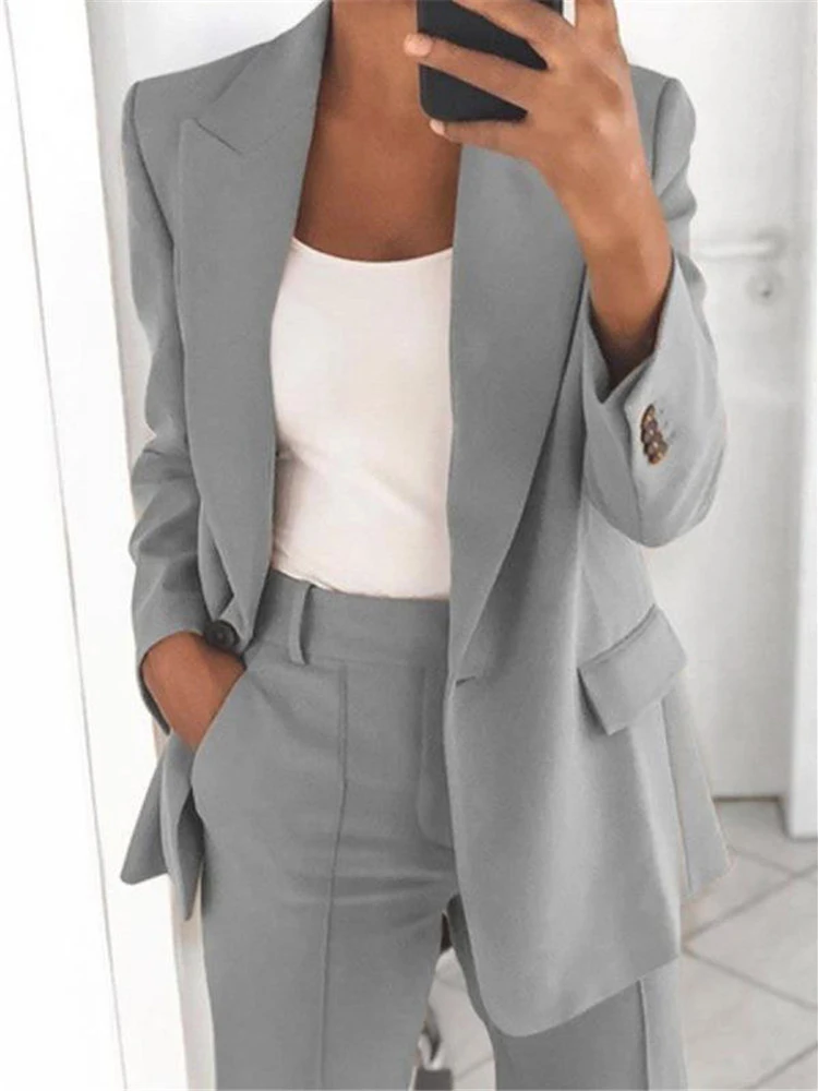 Women Slim Cardigan Blazer Coats Autumn Spring Female Notched Long Sleeve Pocket Office Lady Workwear Cardigans S-5XL