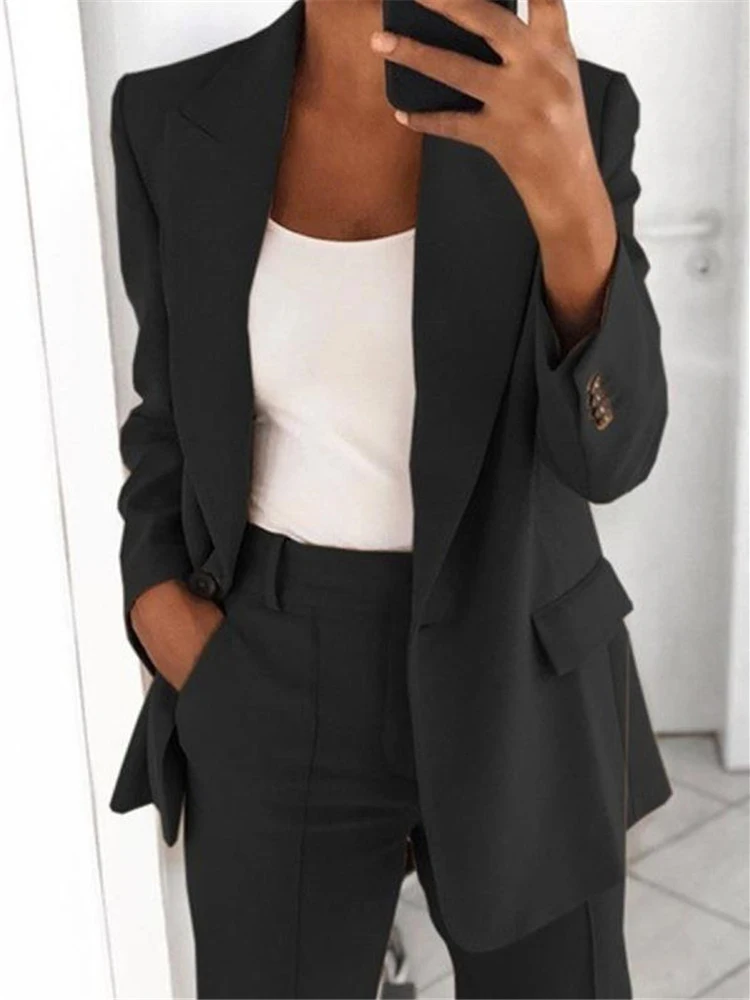 Women Slim Cardigan Blazer Coats Autumn Spring Female Notched Long Sleeve Pocket Office Lady Workwear Cardigans S-5XL