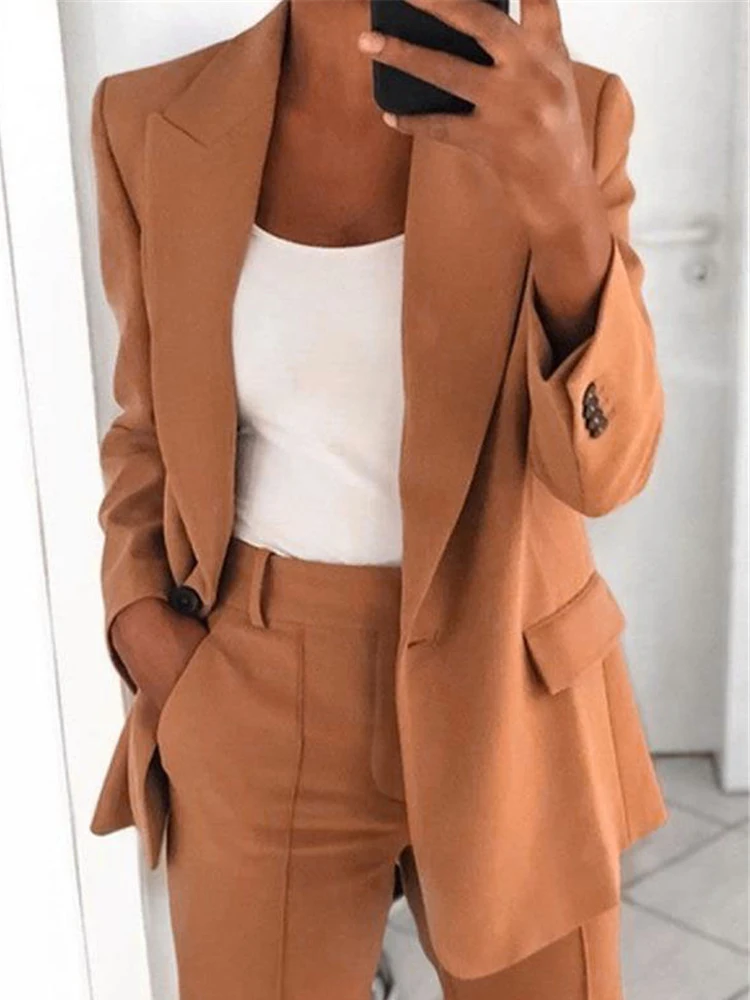 Women Slim Cardigan Blazer Coats Autumn Spring Female Notched Long Sleeve Pocket Office Lady Workwear Cardigans S-5XL