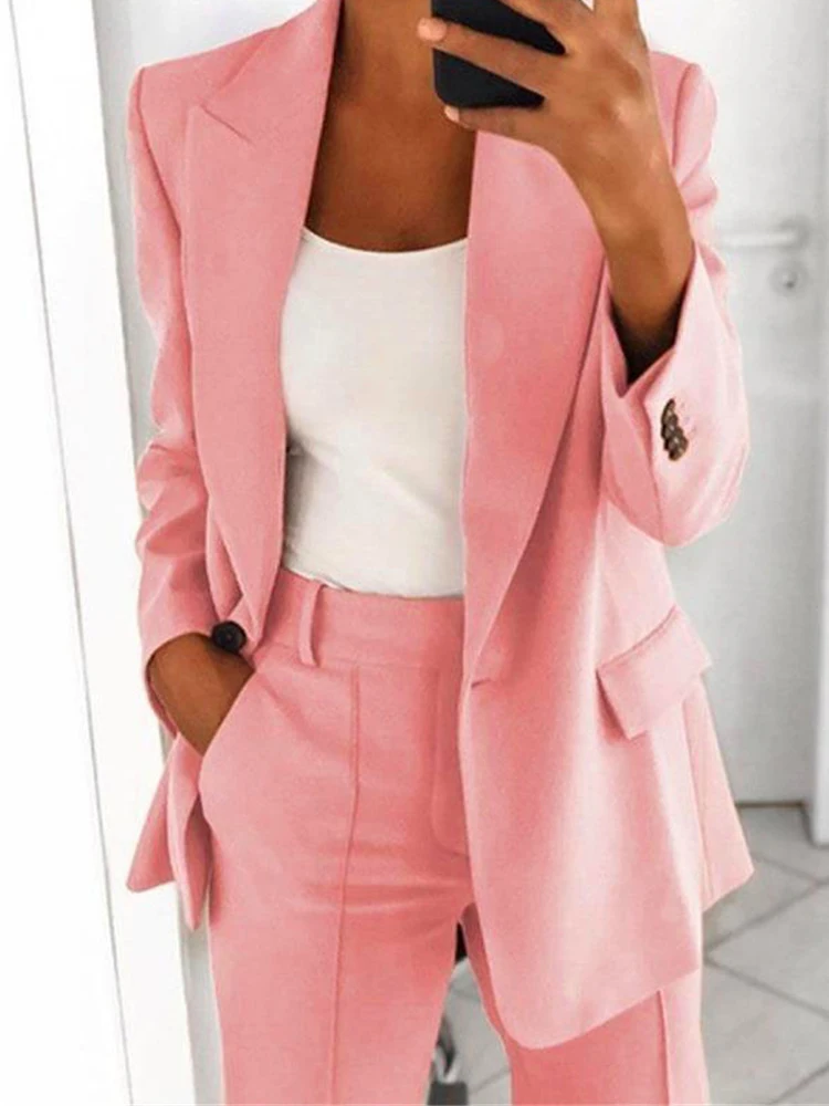 Women Slim Cardigan Blazer Coats Autumn Spring Female Notched Long Sleeve Pocket Office Lady Workwear Cardigans S-5XL