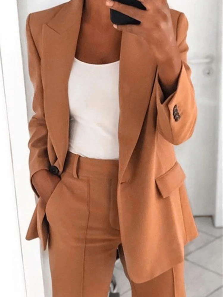 Women Slim Cardigan Blazer Coats Autumn Spring Female Notched Long Sleeve Pocket Office Lady Workwear Cardigans S-5XL