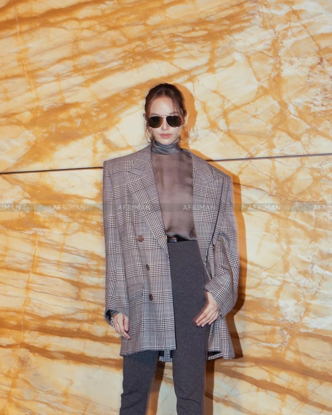 Women Classic Plaid Jacquard Wool Double Breasted Oversized Blazer Suit Jacket