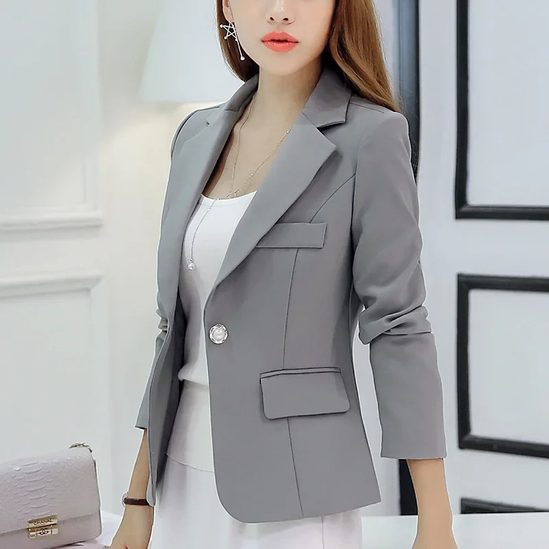 Black Women Blazer Formal Slim Blazers Lady Office Work Suit Pockets Jackets Coat Female Wine Notched Blazer Jackets Femme