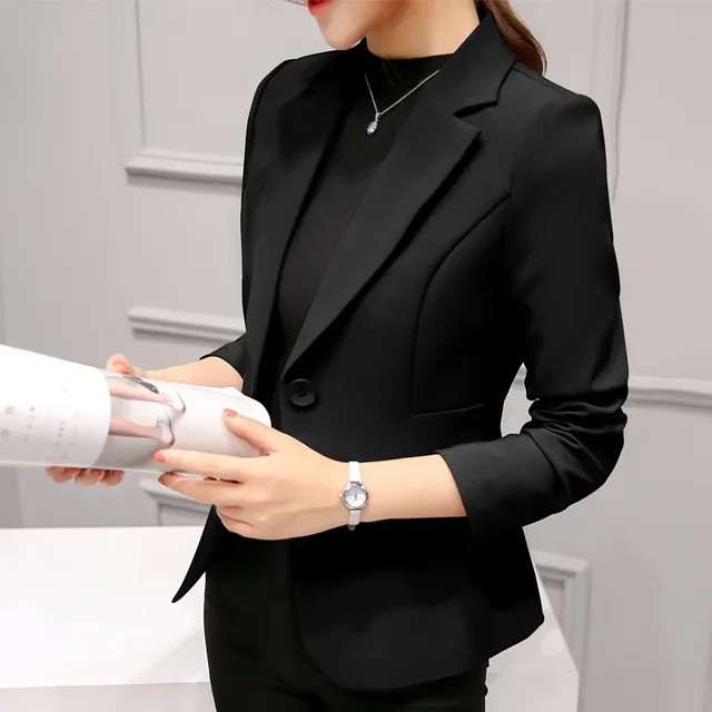 Black Women Blazer Formal Slim Blazers Lady Office Work Suit Pockets Jackets Coat Female Wine Notched Blazer Jackets Femme