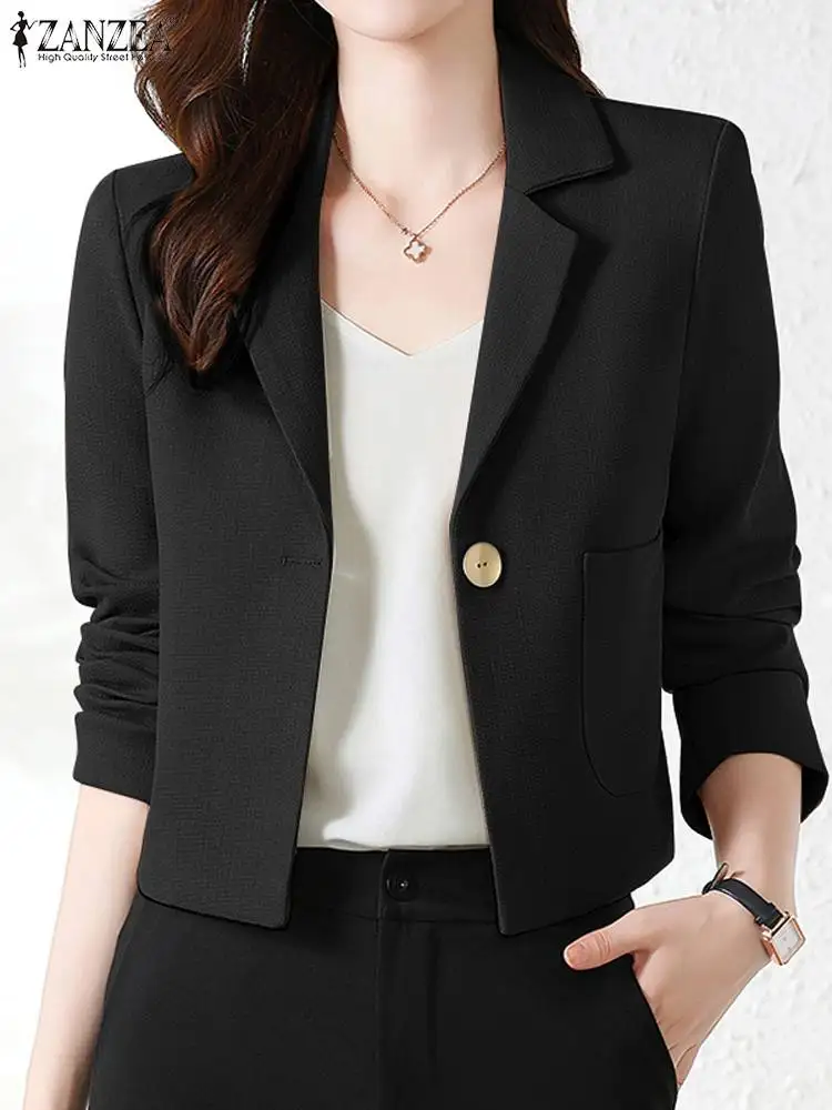 Stylish Women Lapel Neck Long Sleeve Blazer Autumn Elegant Office Lady Suits Blazer Casual Solid Crop Top OL Work Outwear