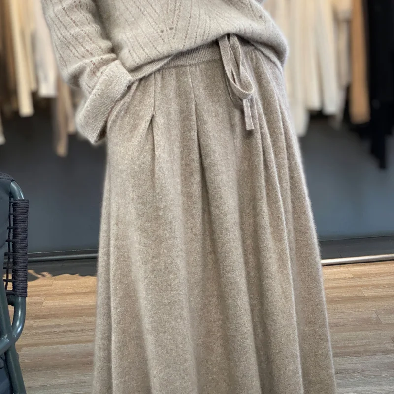 Women's Loose Knitted High Waist Half Soft Wool Skirt