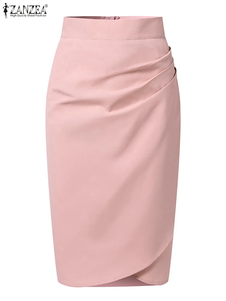 Elegant Women High Waist Skirts Formal Package Hip Draped Knee-length Skirt Korean Fashion Workplace Slit Hem Short Jupes