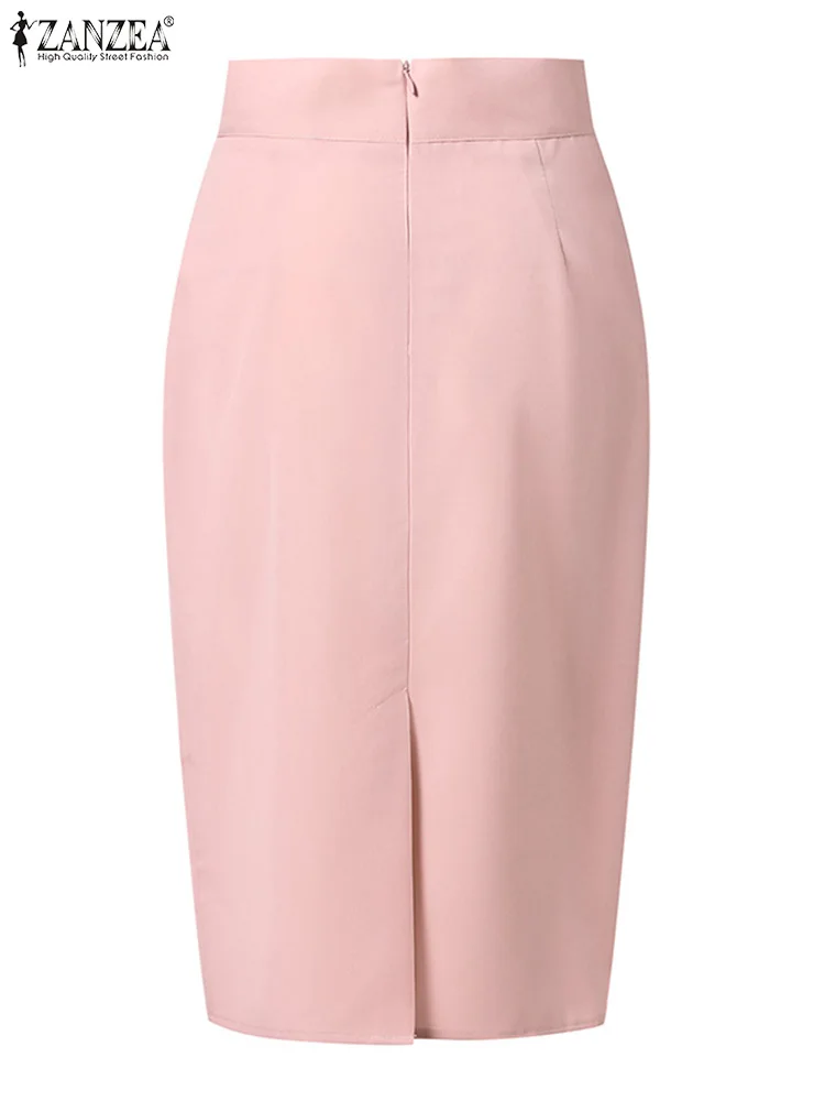 Elegant Women High Waist Skirts Formal Package Hip Draped Knee-length Skirt Korean Fashion Workplace Slit Hem Short Jupes