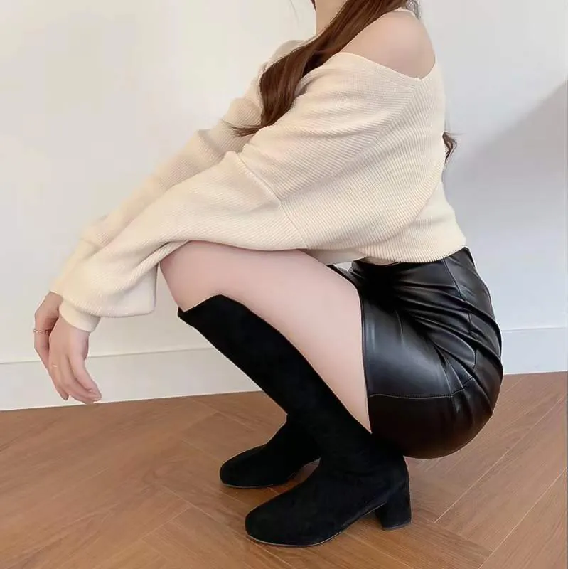 Black Mini Pu Leather Skirt Women Korean Fashion High-Waisted Elasticity Punk Style Bodycon Goth Sexy Skirts FemaleProduct sellp