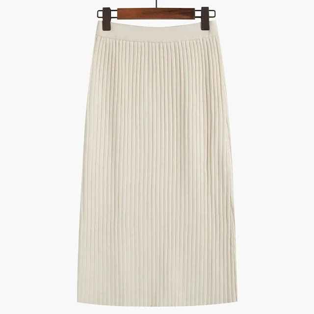 Women Empire Long Thick Skirts Elegant Trendy Casual All-match Harajuku Soft Elastic Waist A-line Knitted Skirt