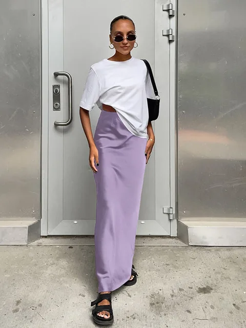 Women Elegant Satin Trumpet Skirts Fashion Slim High Waist Skirts