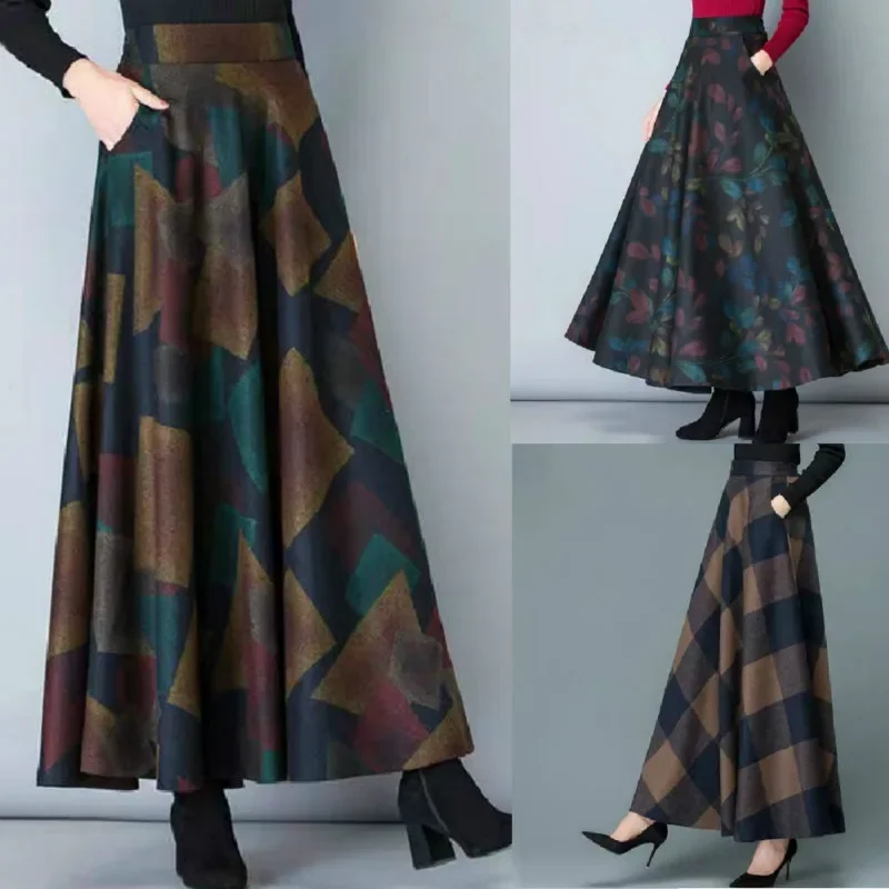 Women Wool Plaid Skirt A-line Skirt Plus Size Skirt Clothing