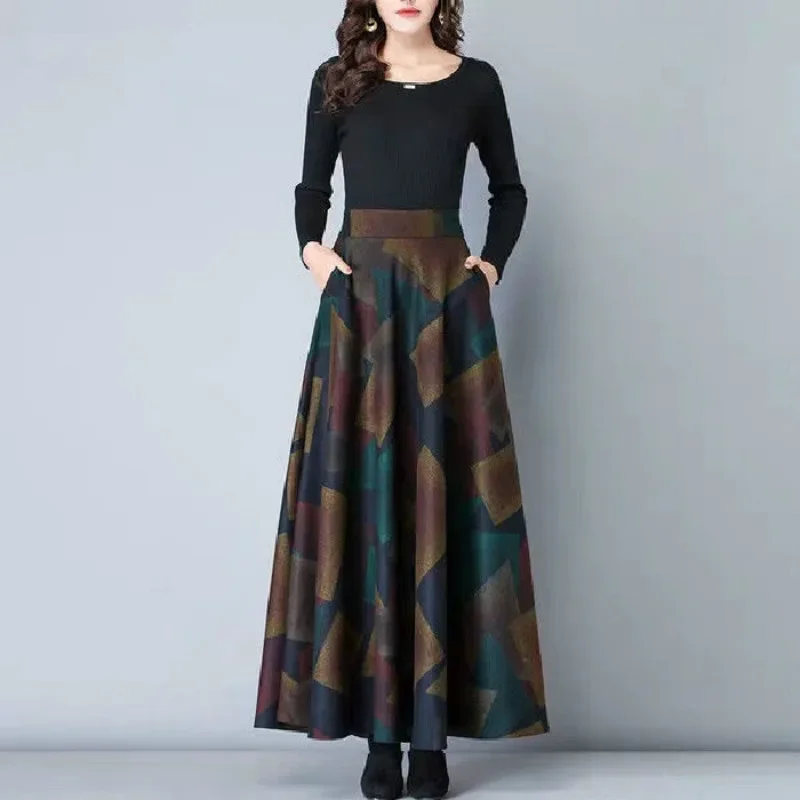 Women Wool Plaid Skirt A-line Skirt Plus Size Skirt Clothing