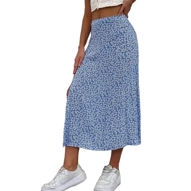 Women Floral Print Split Midi Skirts 2024 A Line High Waist  New Ladies Long Skirt Fashion Streetwear