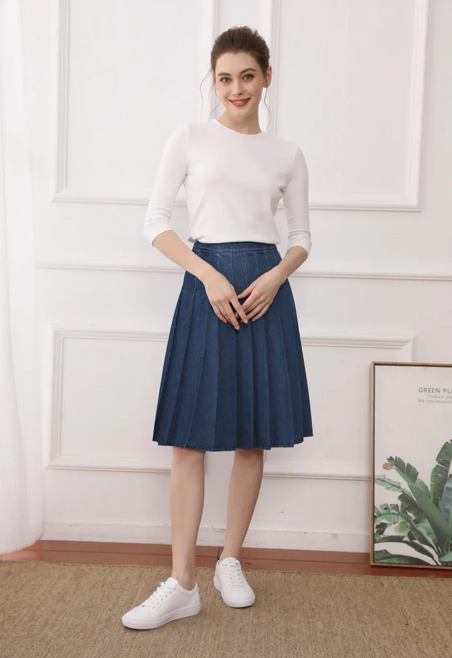 Woman clothes pure color pleated skirt cover knee skirts