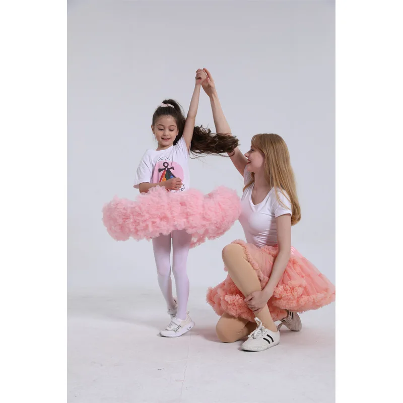 Kids Solid Color Parent-Child Costume Ballet Fluffy Lace Girl Skirts Princess Tulle Party Dance Baby Tutu Skirt