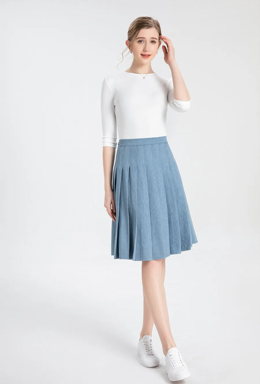 Woman clothes pure color pleated skirt cover knee skirts
