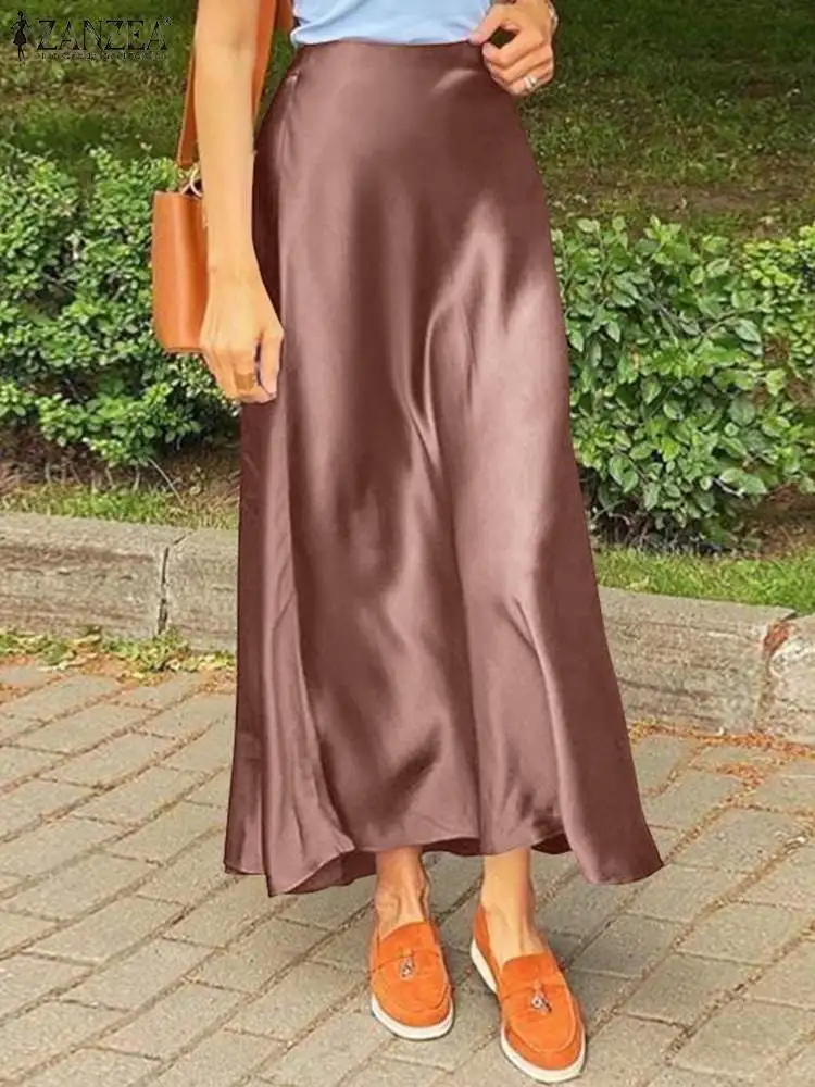 Women Satin Silk Long High Waist Casual Skirt