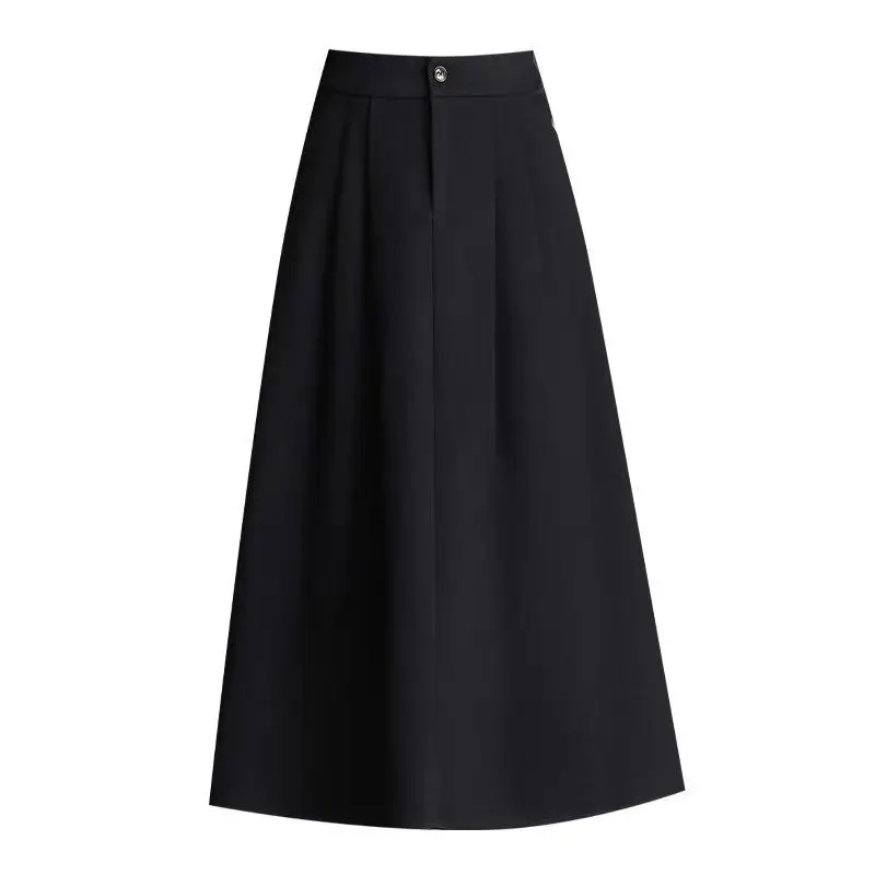 Women Elegant Long Suits Skirts Pockets OL Casual Loose A-Line High Waist Midi Skirt