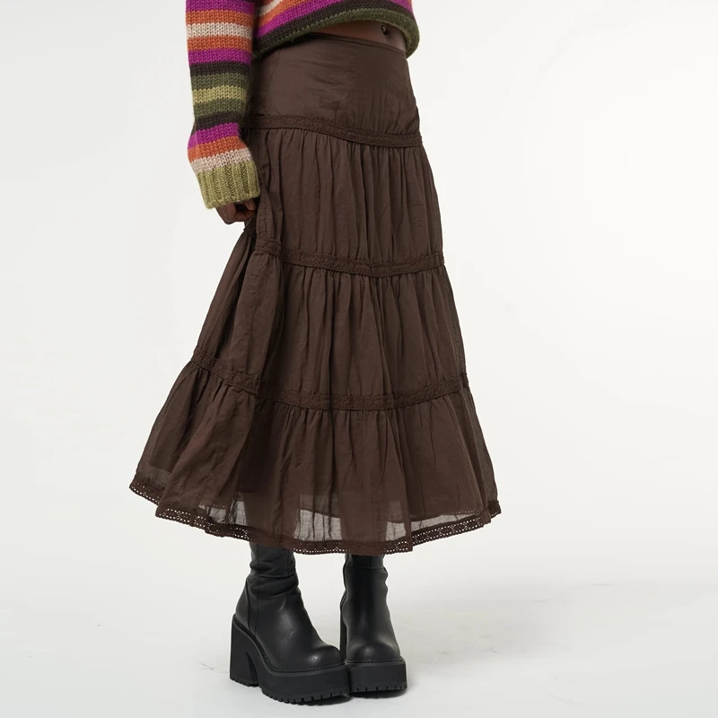 Women High-Waisted Vintage Long Pleated Skirt Midi Skirt Harajuku Clothes