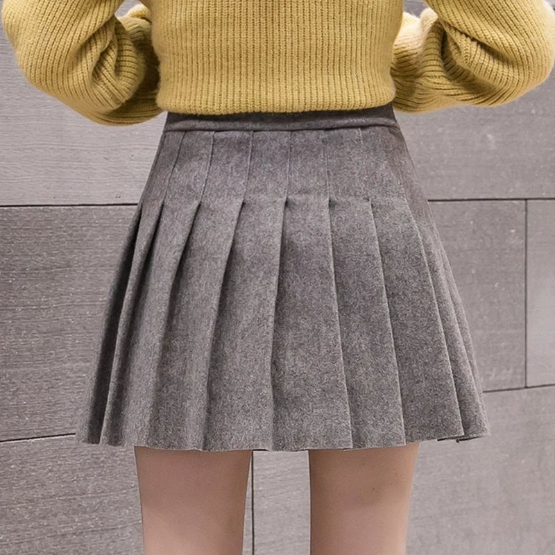 Women Casual Streetwear Pleated Wool Short A-line Mini Skirts