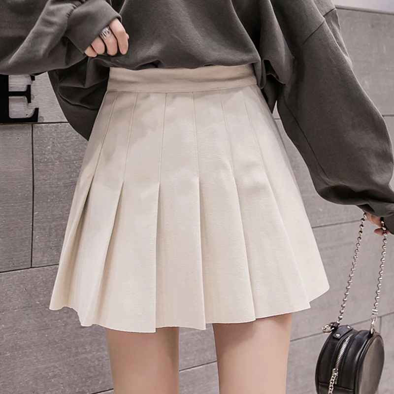 Women Casual Streetwear Pleated Wool Short A-line Mini Skirts