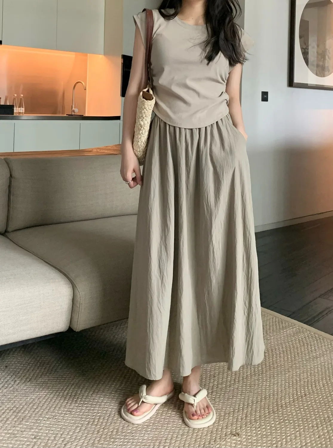 Women Long Skirts Folds Design Elegant Simple All-match High Waist Clothes
