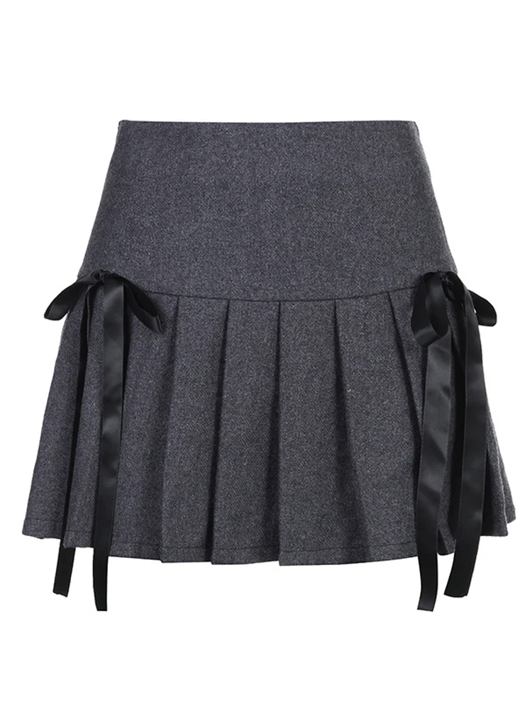 Mini Skirts Women Vintage Preppy Style Pleated Skirt Sweet Bow High Waist Skirts Female Y2K Hot Girl Short Faldas Para Mujeres